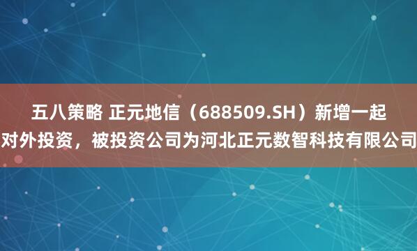 五八策略 正元地信（688509.SH）新增一起对外投资，被投资公司为河北正元数智科技有限公司