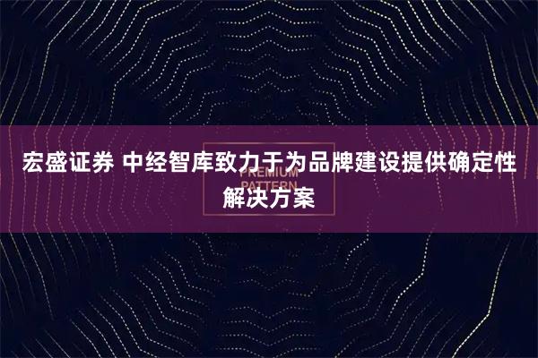 宏盛证券 中经智库致力于为品牌建设提供确定性解决方案
